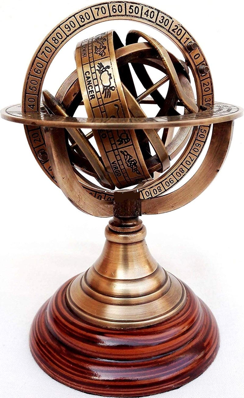 THOR INSTRUMENTS Brass Armillary Sphere Astrolabe On Wooden Base Maritime Nautical & Collectible Rustic Vintage Home Decor Gifts - Image 2